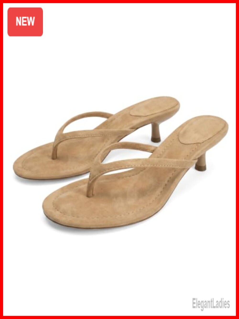 Suede Flip Flops Open Round Toe Thong Heeled Sandals Kitten Heels